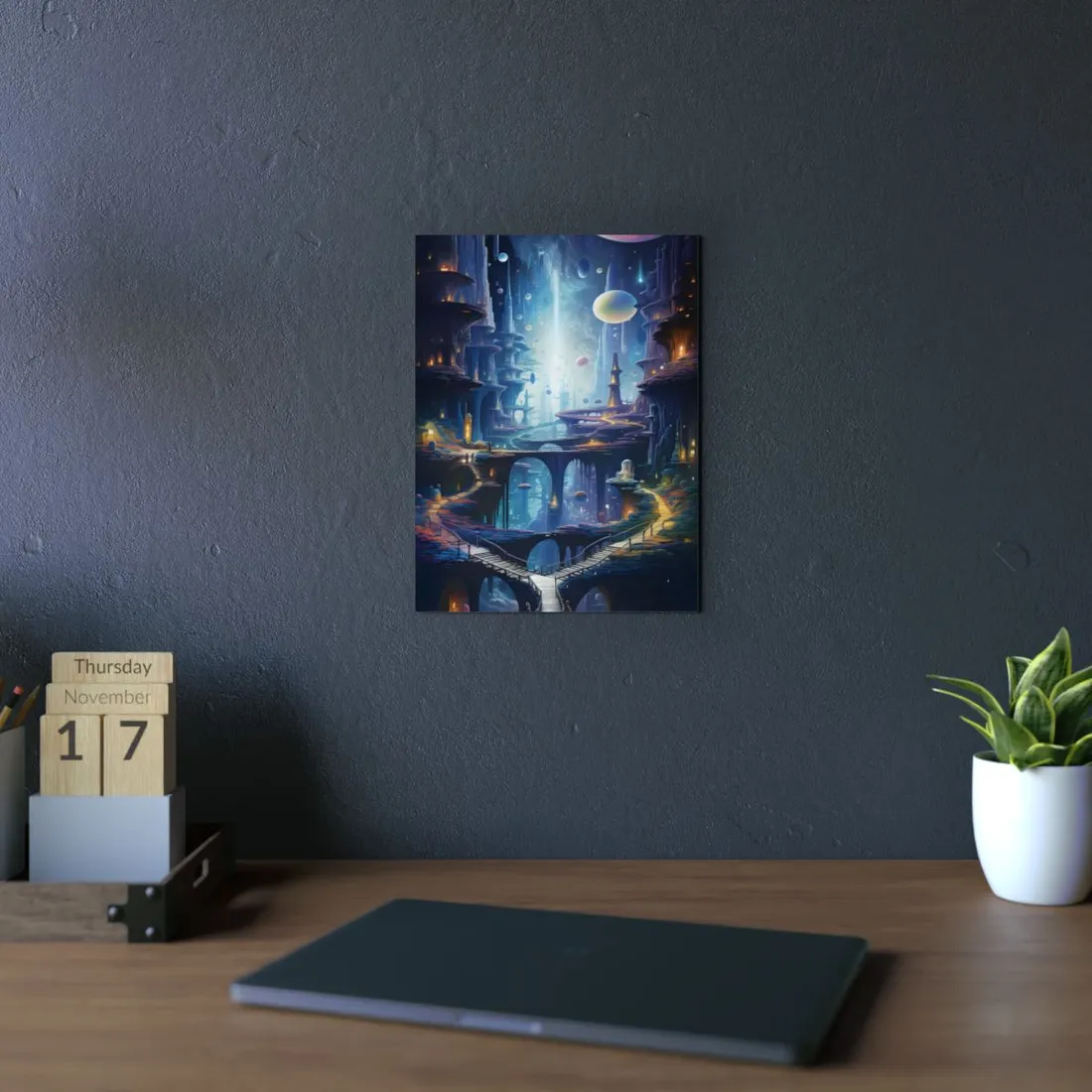 Celestial City Bridges: Mystical Fantasy Skyline - Metal Poster
