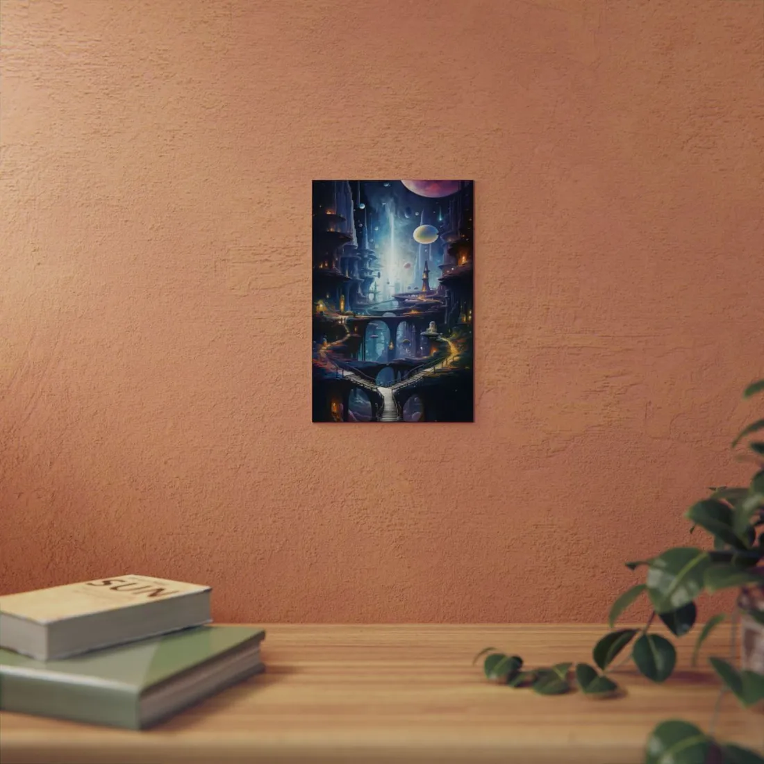 Celestial City Bridges: Mystical Fantasy Skyline - Metal Poster