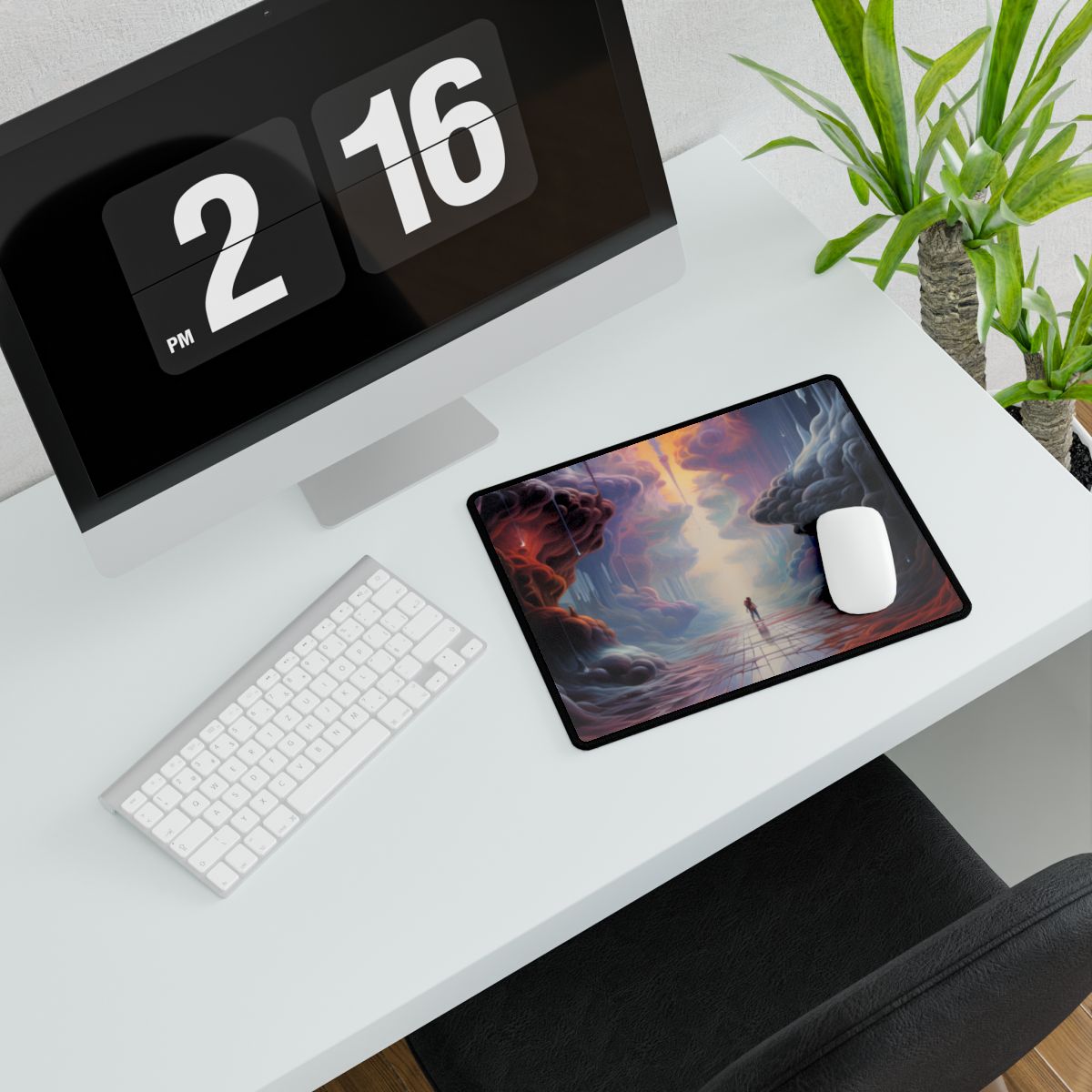 Celestial Dreams: Vibrant Fantastical Landscape Art - Desk Mat