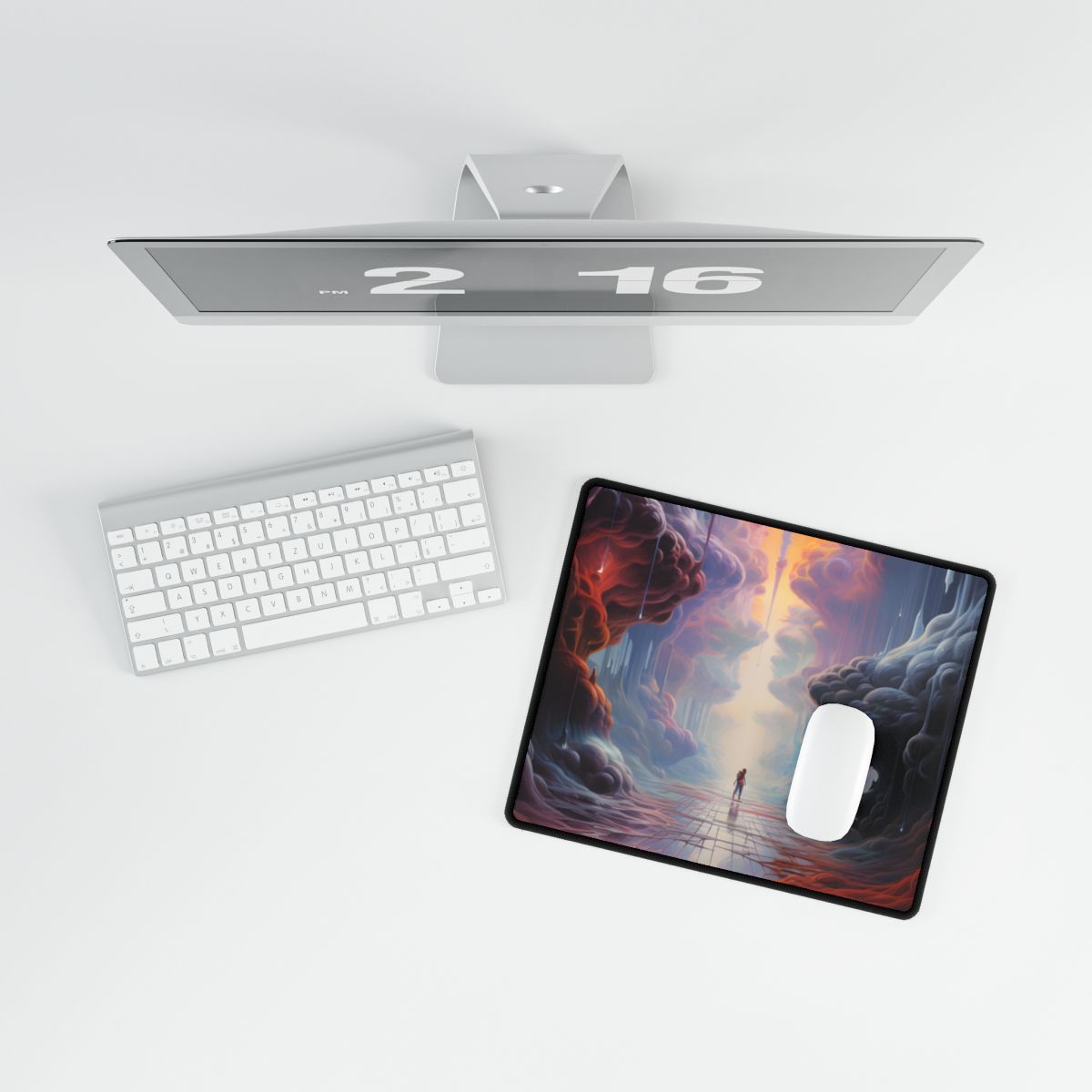 Celestial Dreams: Vibrant Fantastical Landscape Art - Desk Mat