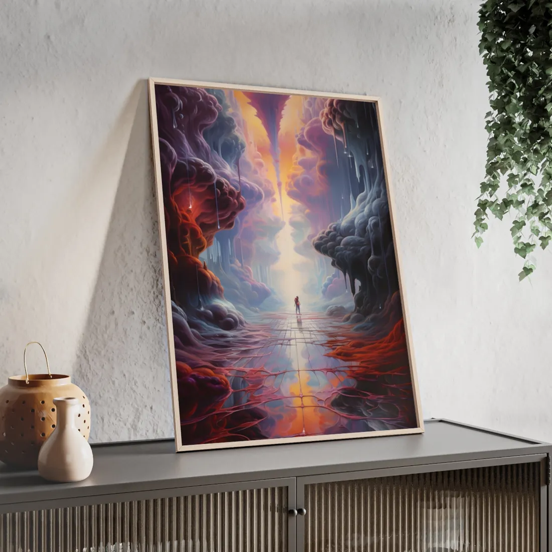 Celestial Dreams: Vibrant Fantastical Landscape Art - Framed Poster