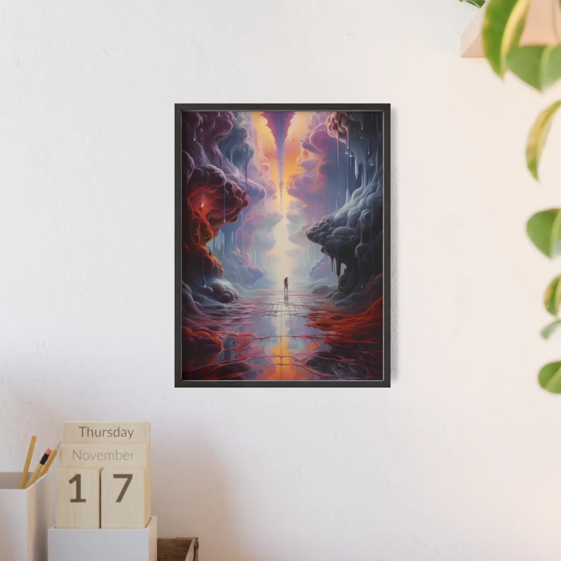 Celestial Dreams: Vibrant Fantastical Landscape Art - Framed Poster