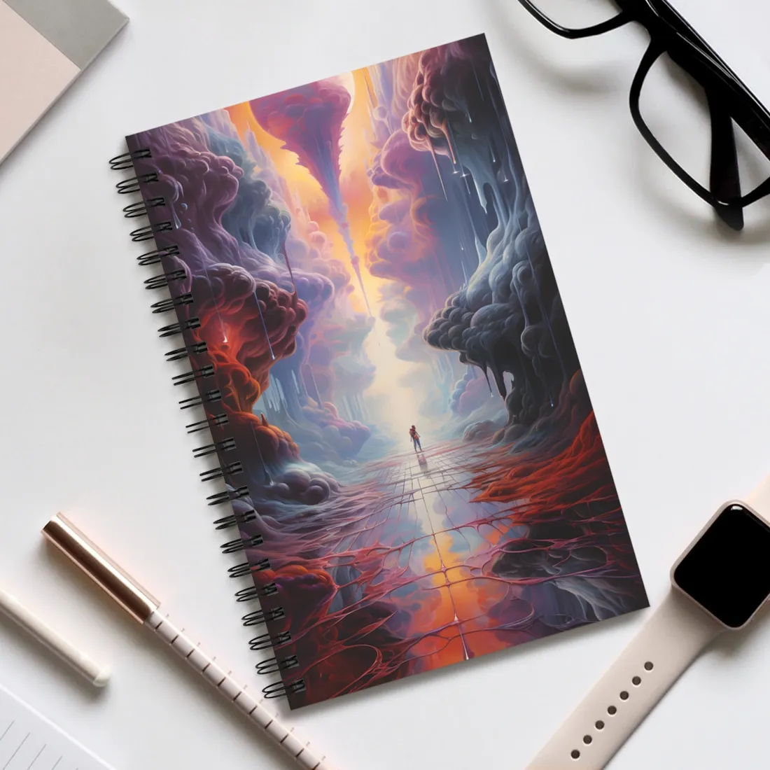 Celestial Dreams: Vibrant Fantastical Landscape Art - Spiral Notebook