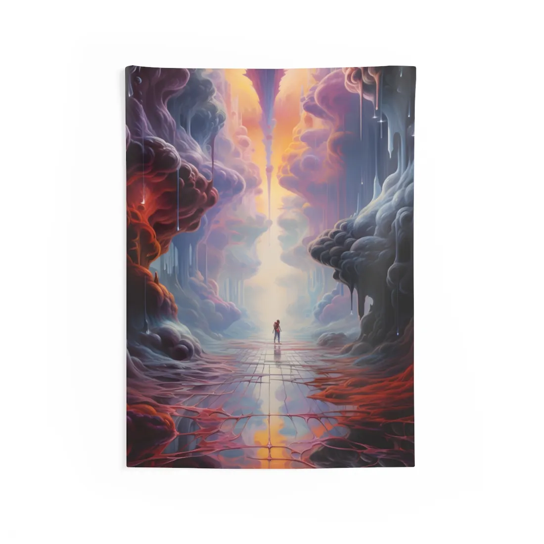 Celestial Dreams: Vibrant Fantastical Landscape Art - Wall Tapestry