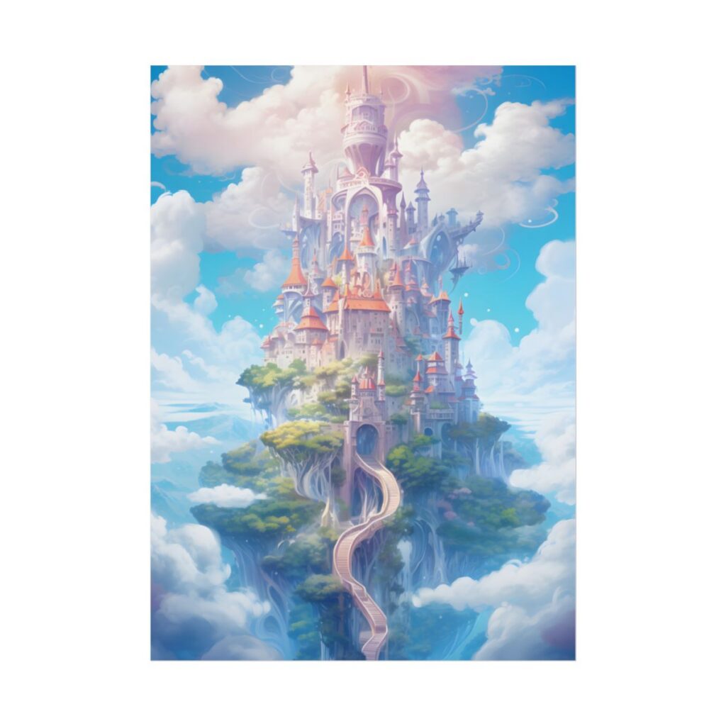 Celestial Fantasy Floating City: Dreamy Artwork - Poster
