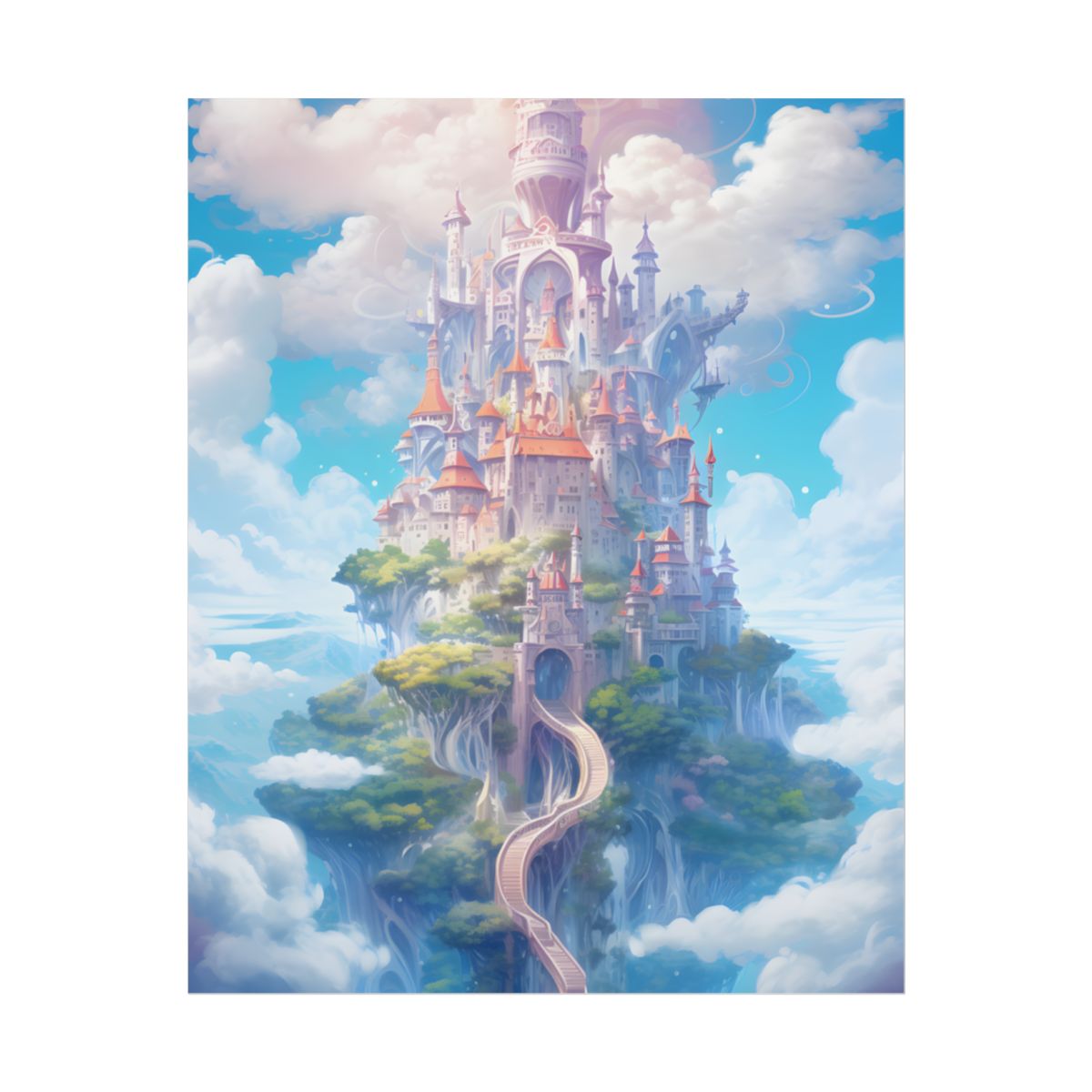Celestial Fantasy Floating City: Dreamy Artwork - Poster