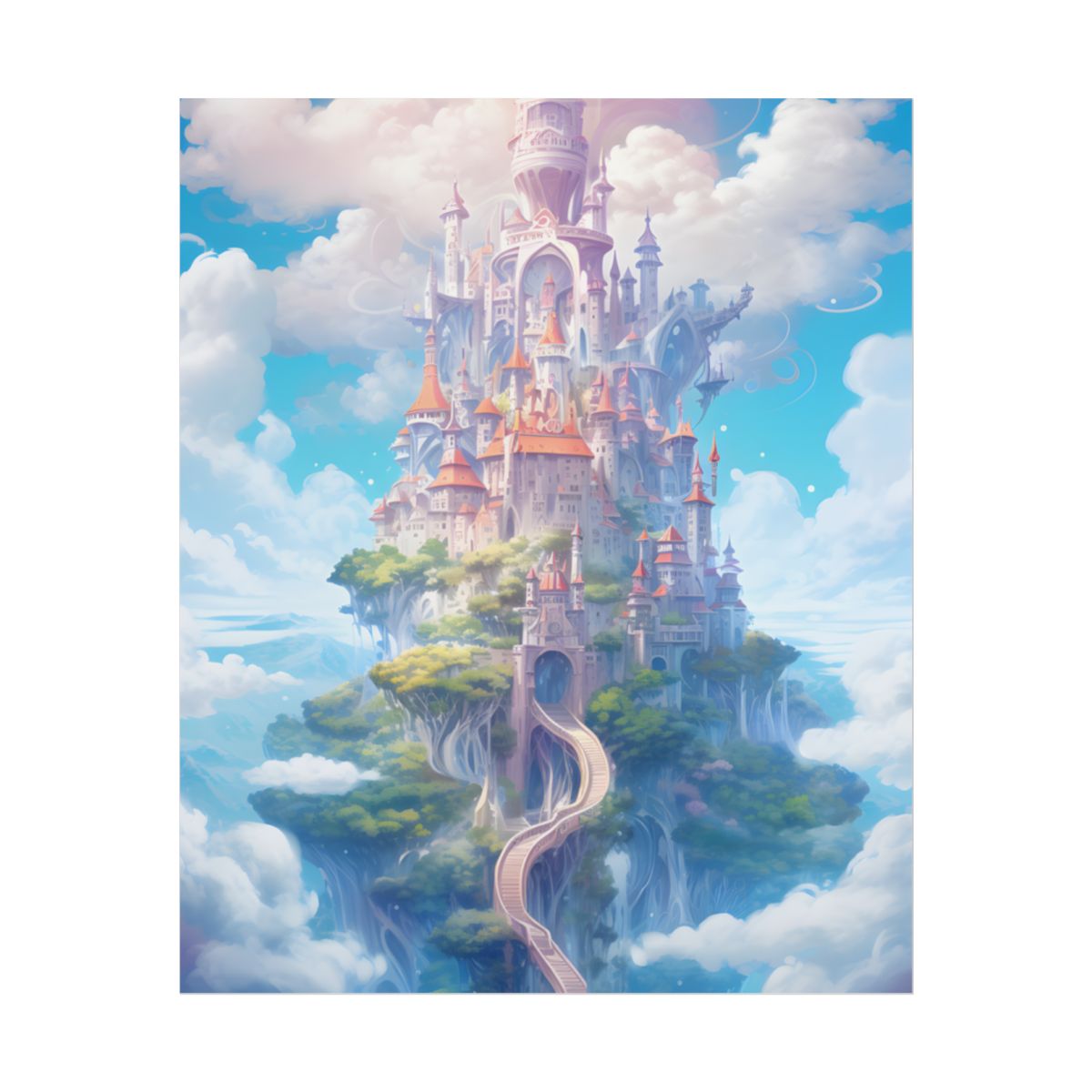 Celestial Fantasy Floating City: Dreamy Artwork - Poster