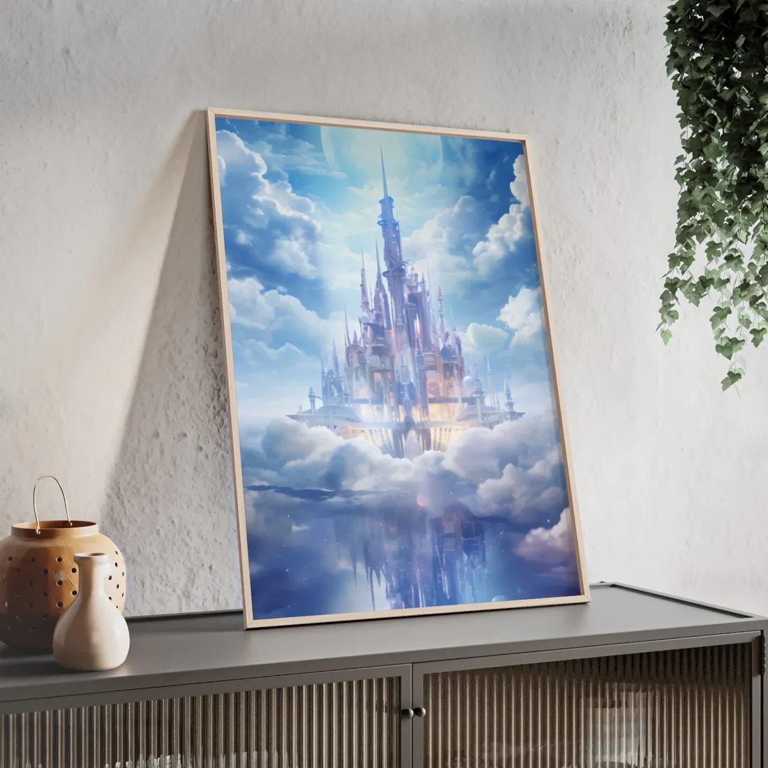 Celestial Fantasy Realm: Floating City in the Sky - Framed Poster