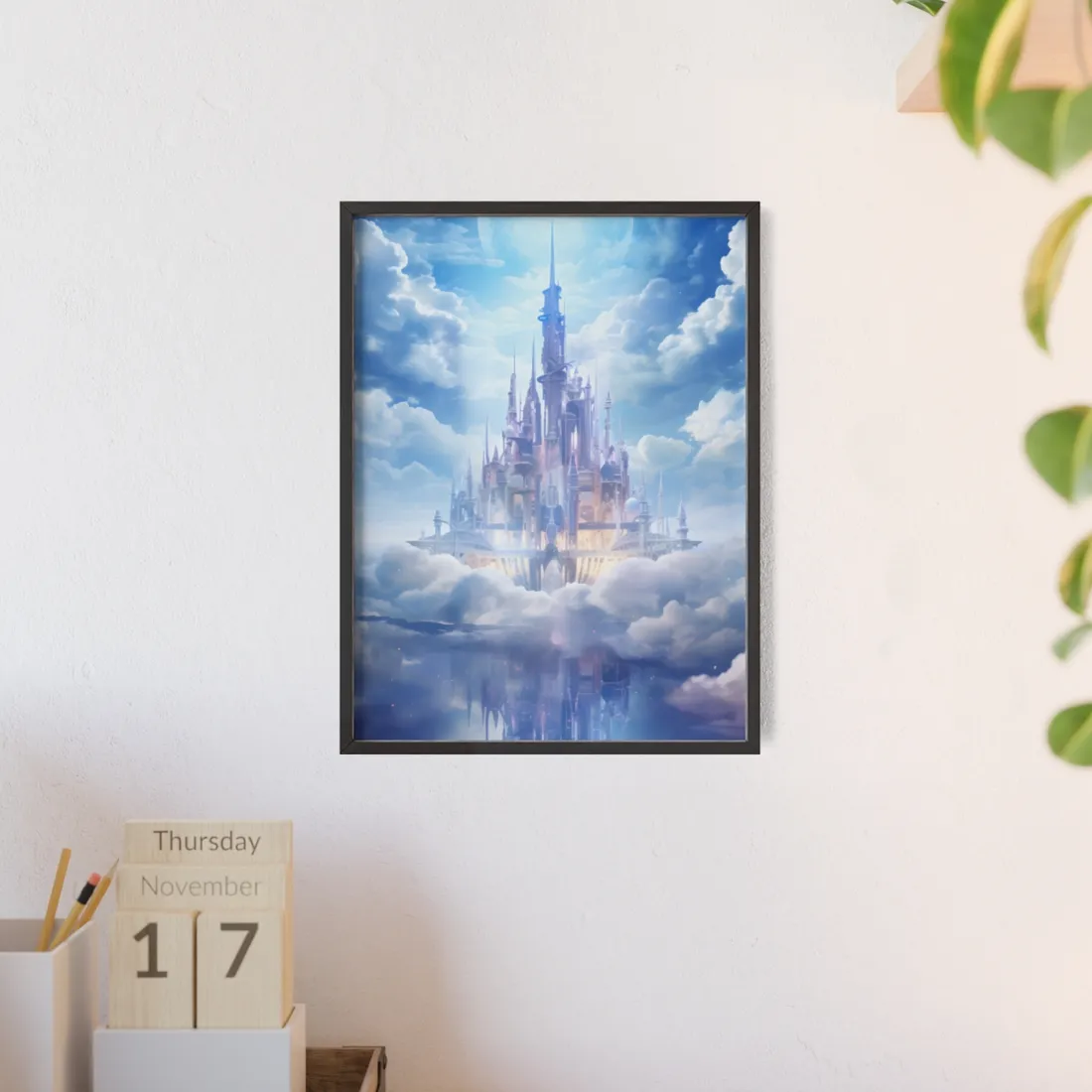 Celestial Fantasy Realm: Floating City in the Sky - Framed Poster