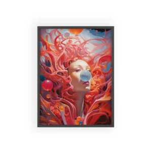 Woman Blowing Bubble Gum Framed Poster