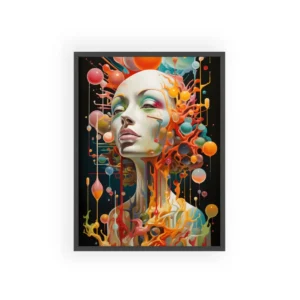 Surreal Woman Portrait with Spheres Framed Poster