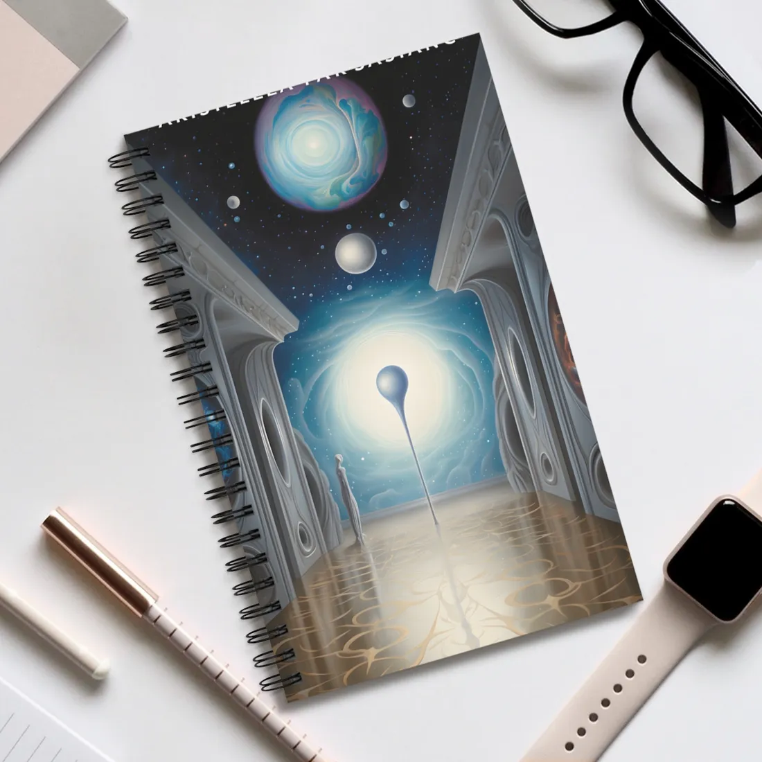 Celestial Wonders: A Cosmic Art Gallery Scene - Spiral Notebook