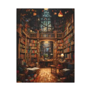 Cozy Library with Bookshelves Canvas Print