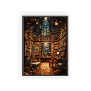 Cozy Library with Bookshelves Framed Poster