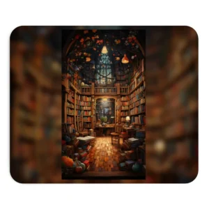 Cozy Library with Bookshelves Mouse Pad
