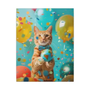 Orange Tabby Cat in Bow Tie: Playful Globe Portrait Canvas Print