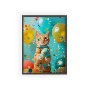 Orange Tabby Cat in Bow Tie: Playful Globe Portrait Framed Poster