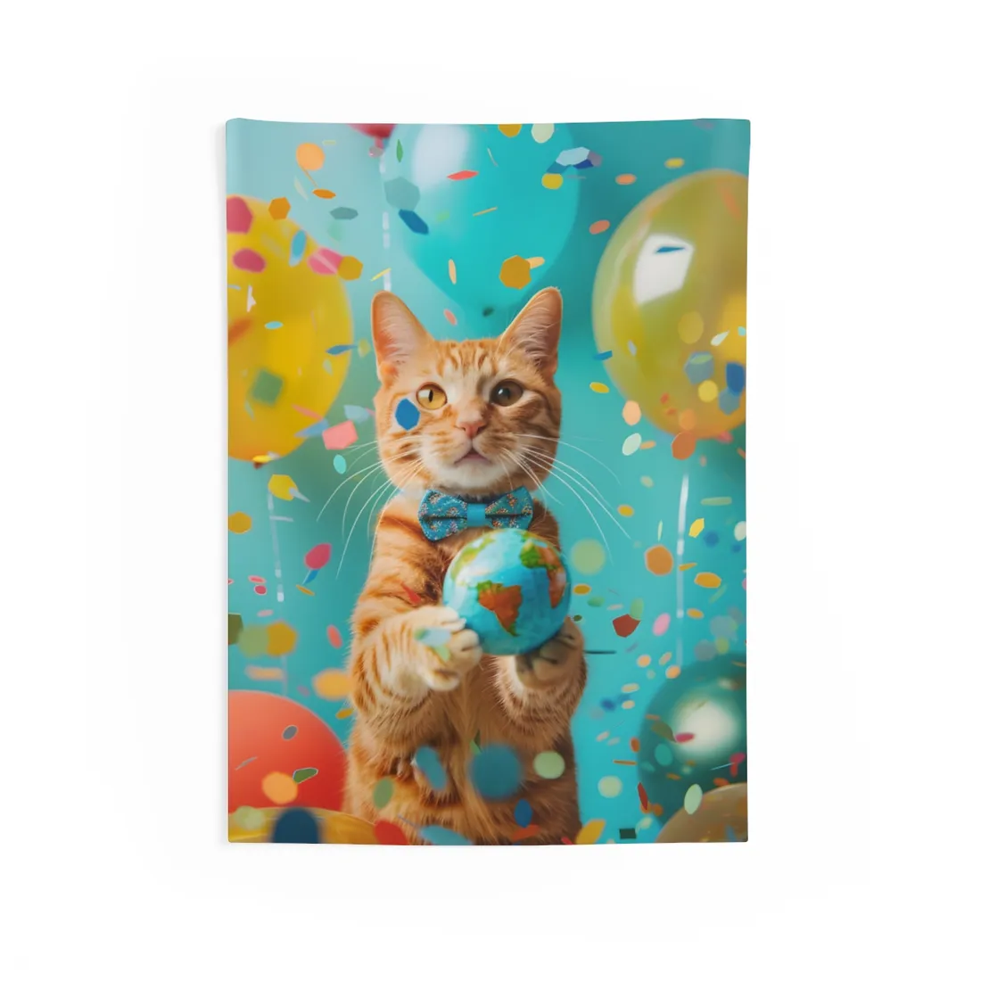 Charming Whiskers: Cat in Bow Tie with Mini Flag - Wall Tapestry