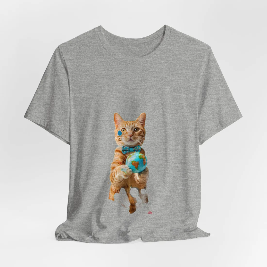 Charming Whiskers: Cat in Bow Tie with Mini Flag - T-Shirt (Athletic Heather)