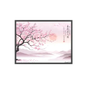 Cherry Blossom Mountain Mist Framed Poster