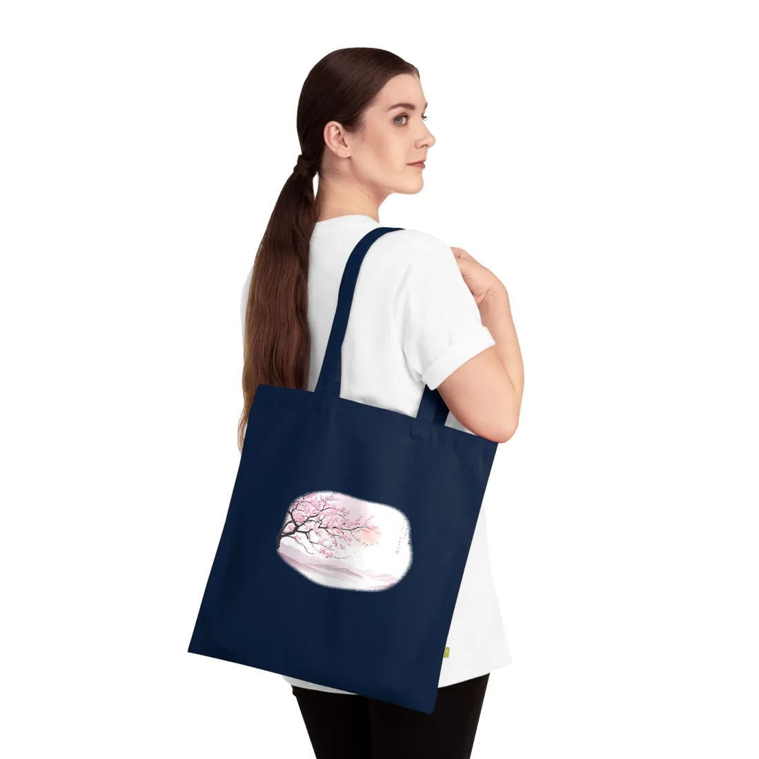 Cherry Blossom Beauty: Japanese Nature Art - Tote Bag (French Navy)