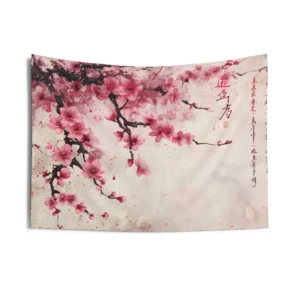 Pink Cherry Blossom Branch Wall Tapestry