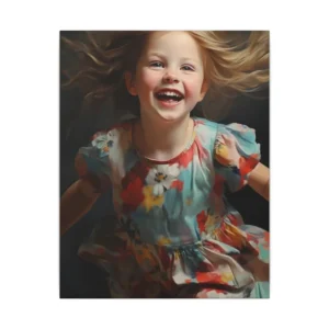Laughing Girl in Floral Dress Canvas Print