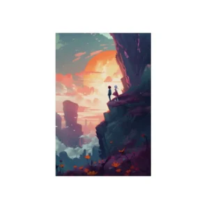 Figures on Cliff at Sunset Metal Poster