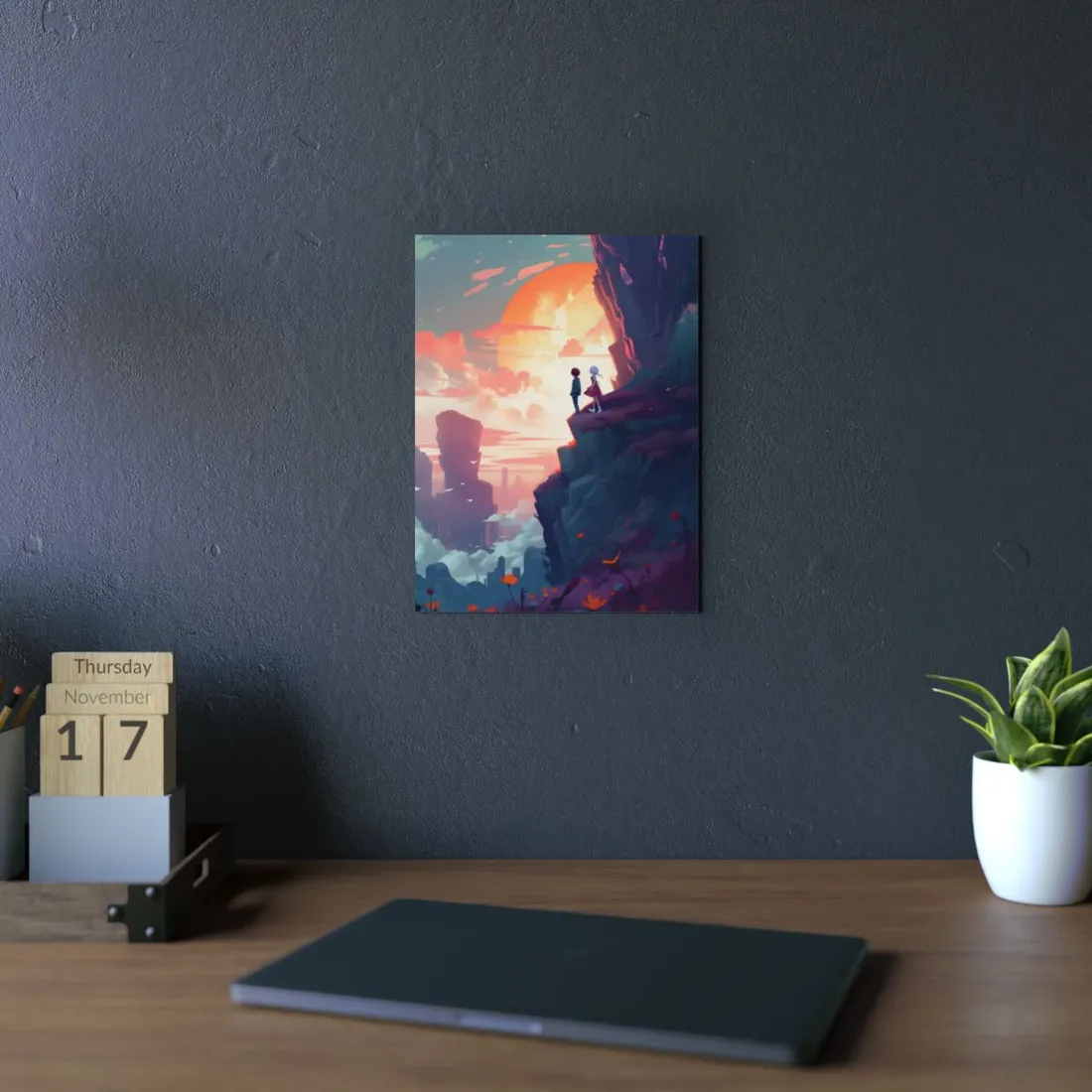 Children Above Desert Mesa: Fantasy Rock Formation Vista - Metal Poster