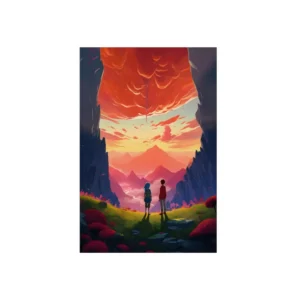 Children Watching Mountain Sunset Metal Poster