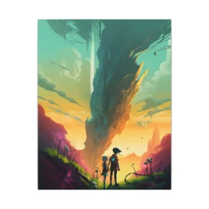 Two Children Facing a Rock Canvas Print