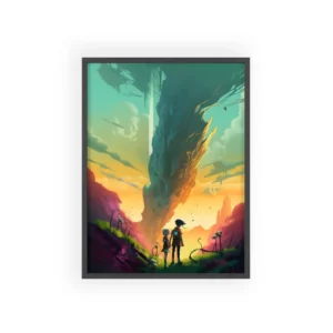 Two Children Facing a Rock Framed Poster