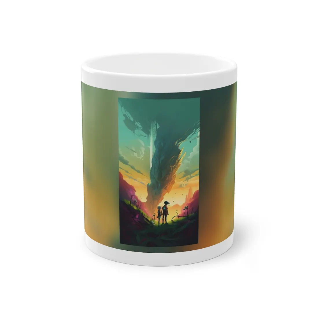 Children in Nature: A Peaceful Meadow on a Cloudy Day - Mug