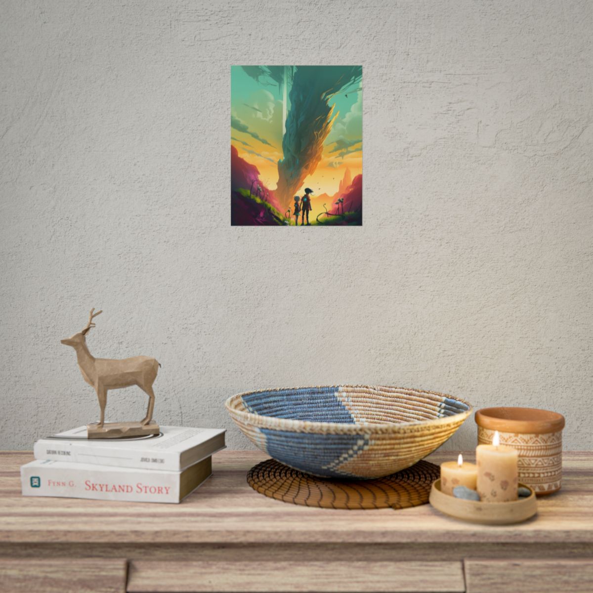 Children in Nature: A Peaceful Meadow on a Cloudy Day - Poster