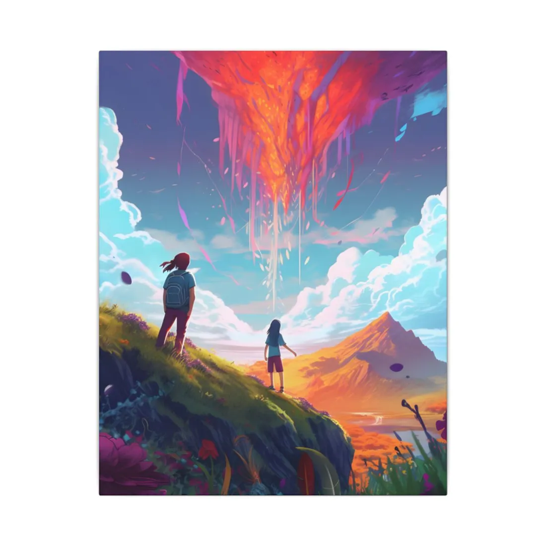 Children's Serene Moment: Meadow Under a Cloudy Sky - Canvas