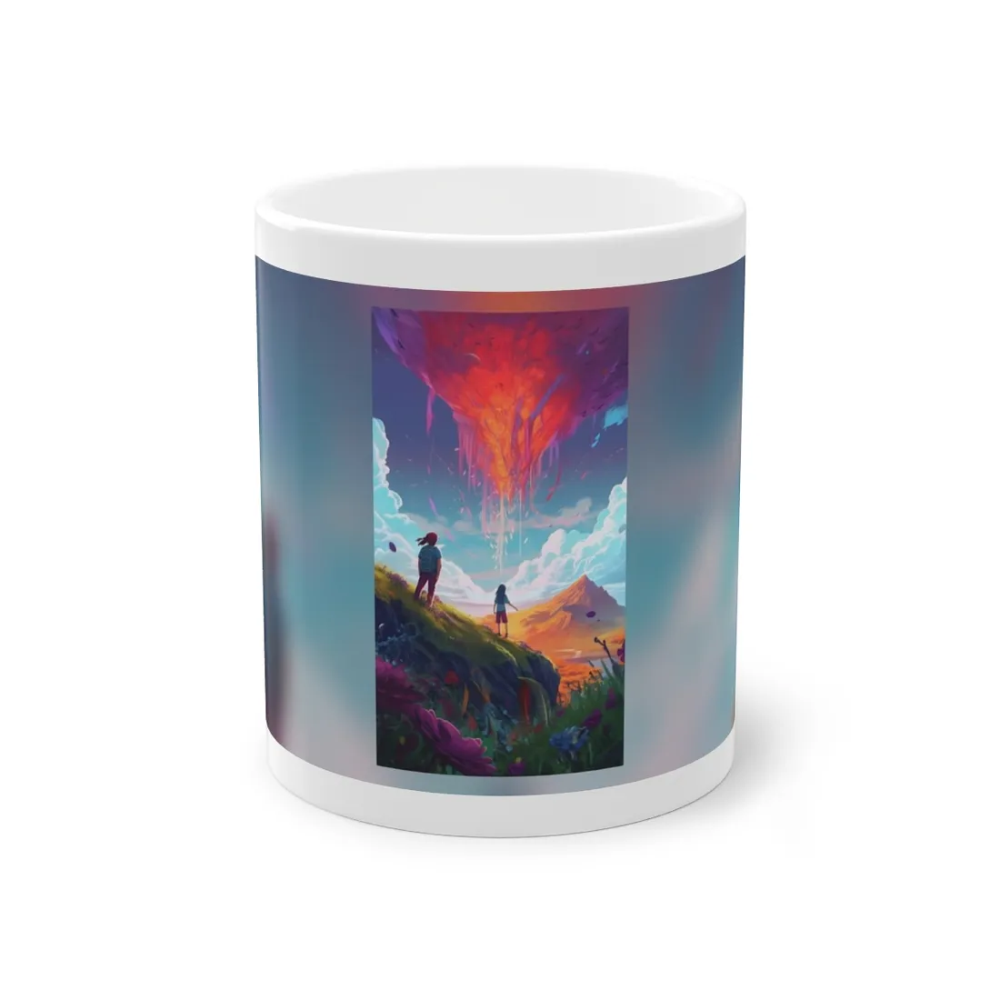 Children's Serene Moment: Meadow Under a Cloudy Sky - Mug