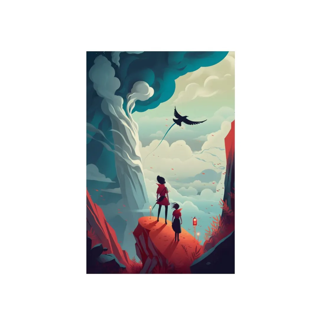 Children Watching Cloud Vortex: Fantasy Sky Art - Metal Poster