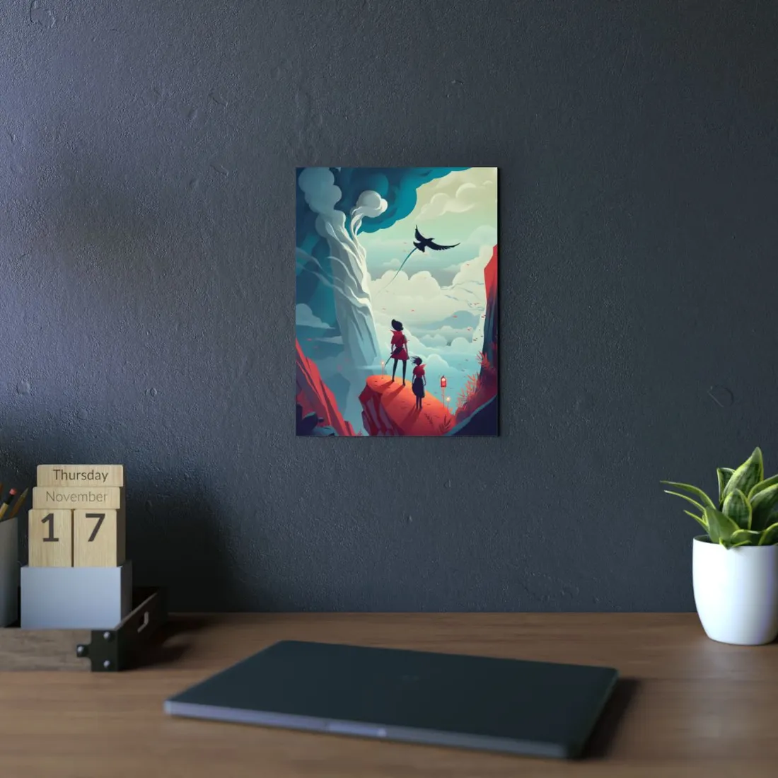 Children Watching Cloud Vortex: Fantasy Sky Art - Metal Poster