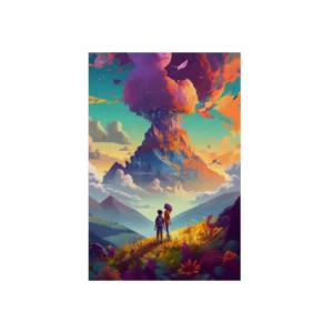 Figures on a Flower Hill Metal Poster
