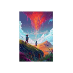 Figures Beneath Glowing Sky Metal Poster