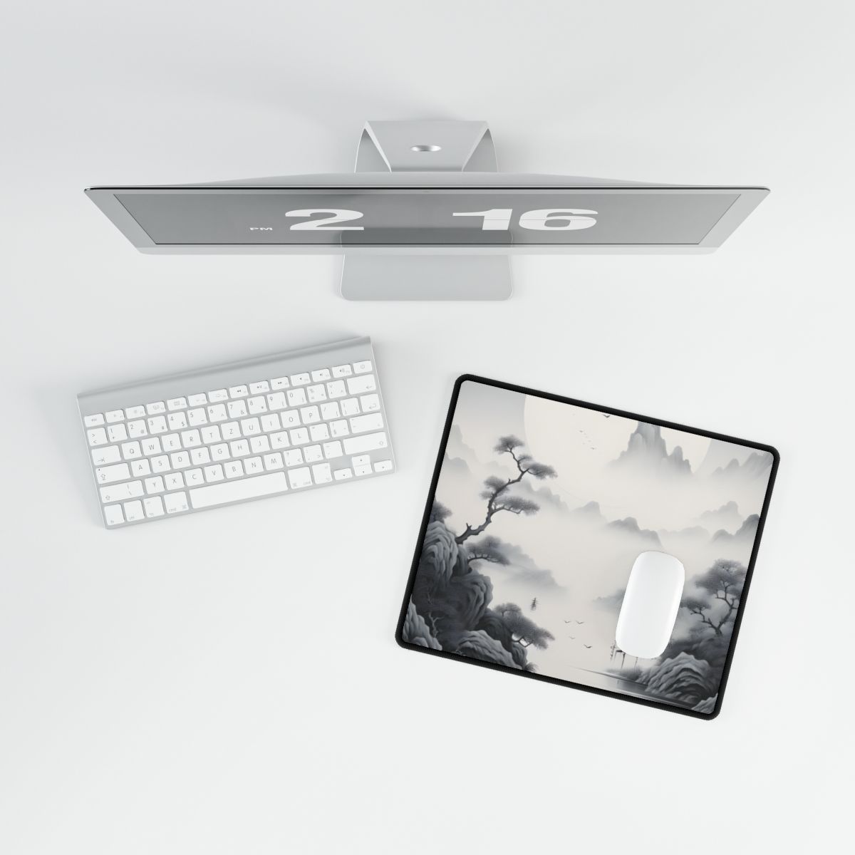 Chinese Ink Mirror Landscape: Serene Artwork - Desk Mat