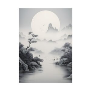 Misty Lake and Full Moon Poster
