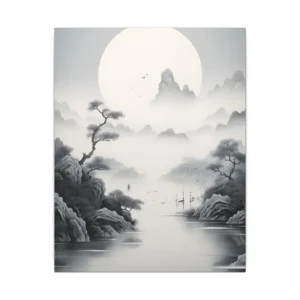 Misty Lake and Full Moon Canvas Print