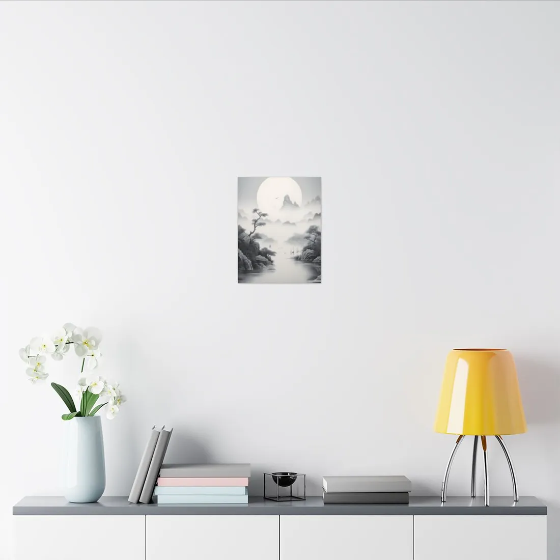 Chinese Ink Mirror Landscape: Serene - Canvas