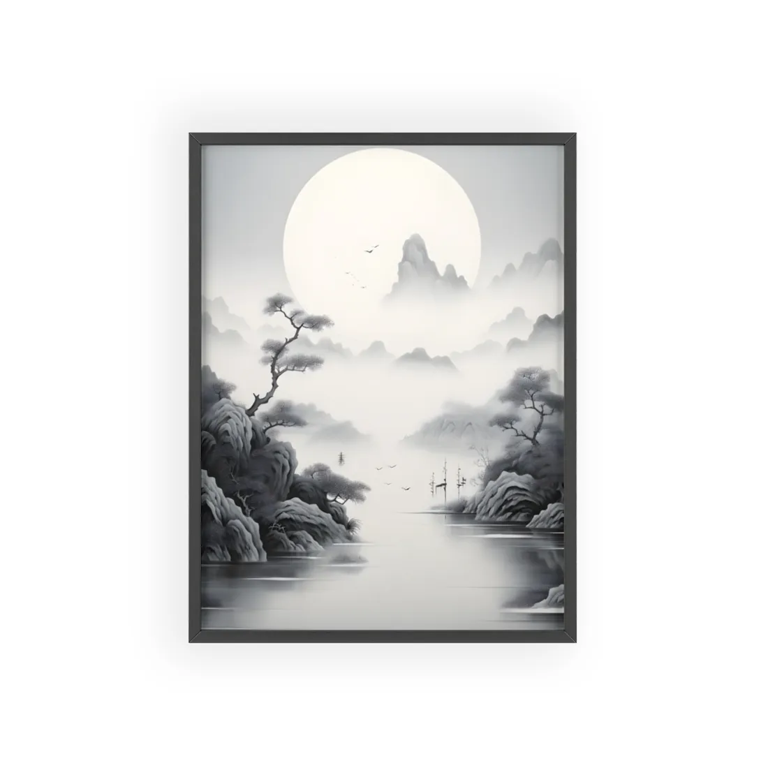 Chinese Ink Mirror Landscape: Serene - Framed Poster