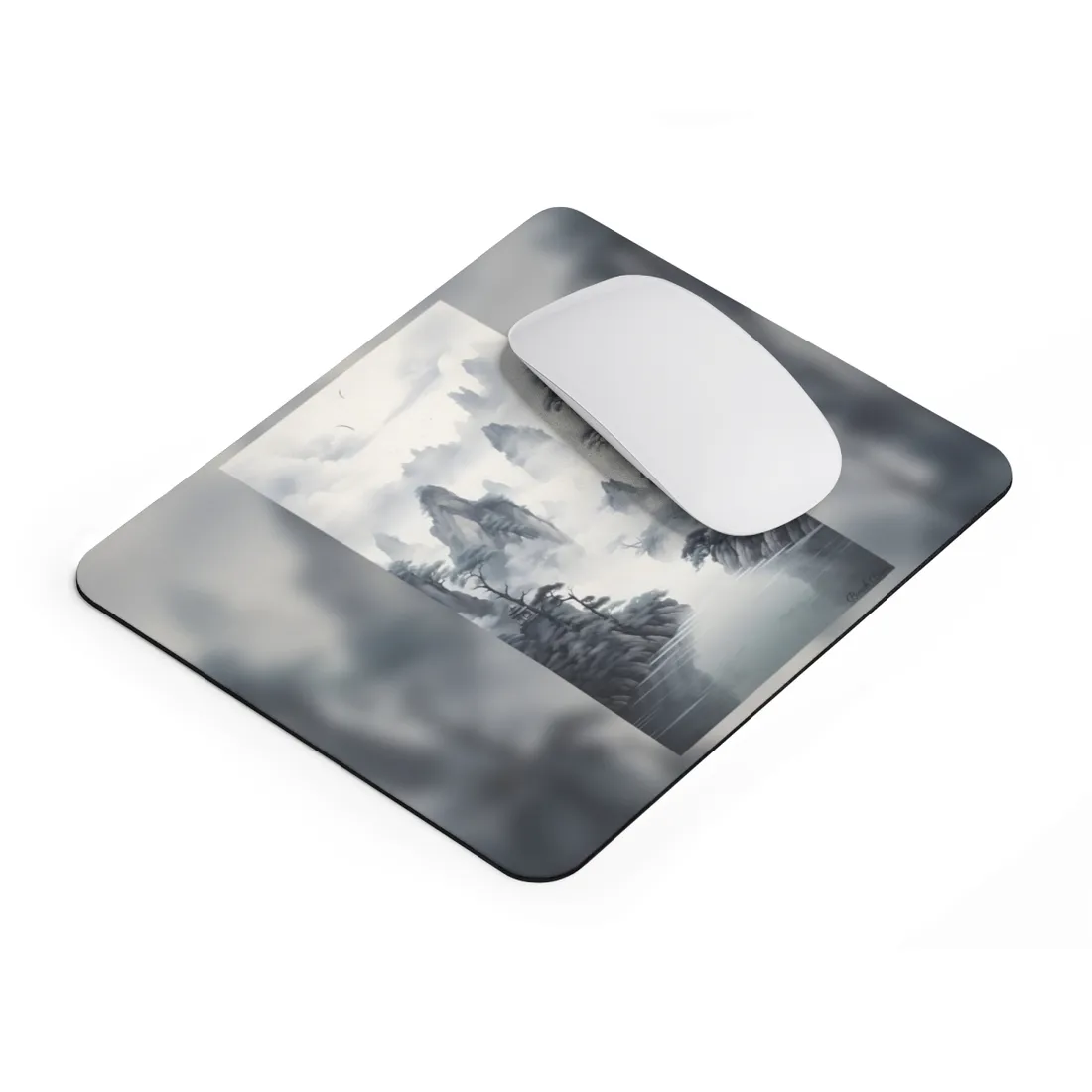 Chinese Ink Tranquility: Serene Mirrored Lakescape - Mouse Pad