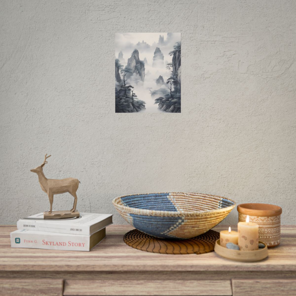 Chinese Ink Tranquility: Serene Mirrored Lakescape - Poster