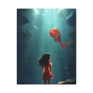 Underwater Wonder: Girl and Giant Fish in Teal Depths Canvas Print
