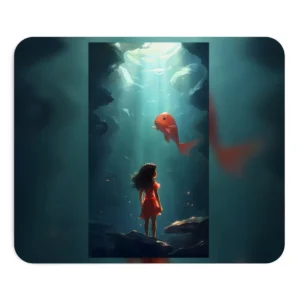 Underwater Wonder: Girl and Giant Fish in Teal Depths Mouse Pad