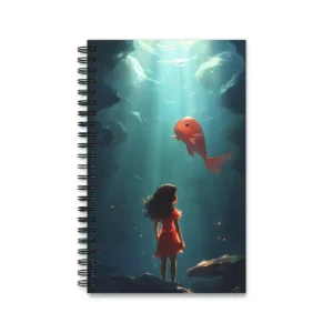 Underwater Wonder: Girl and Giant Fish in Teal Depths Spiral Notebook
